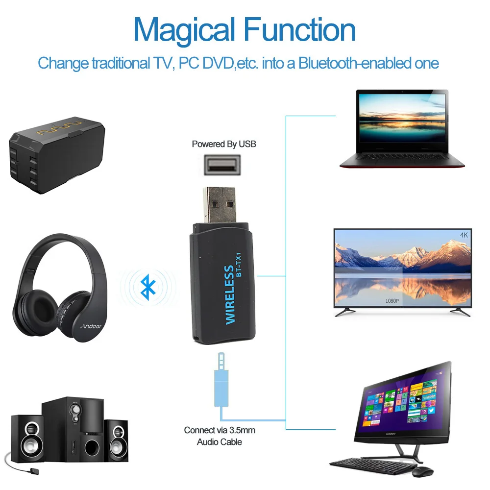 Trasmettitore Bluetooth VAORLO Audio Stereo portatile 4.2 adattatore USB Wireless per TV PC Computer a cuffie/altoparlanti Bluetooth