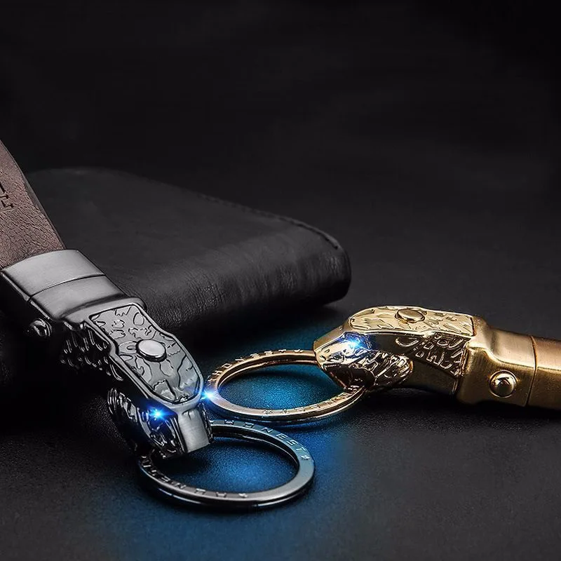 Leather Keychain Car key ring LED light Upscale trinket Gift Leopard head key Plating Pendant Removable belt for bmw peugeot