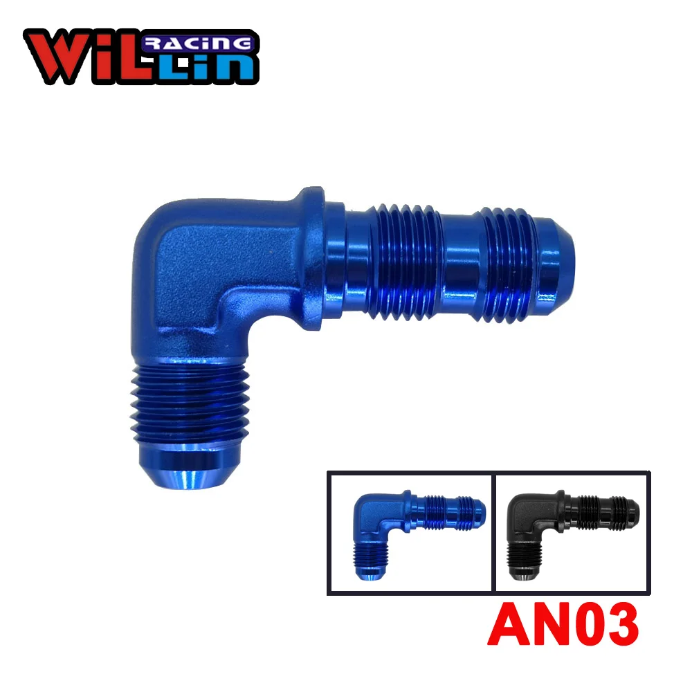 WILLIN - AN3 (3AN) Male 90 Degree Elbow Flare Bulkhead Adptors Anodized Aluminium Fitting Oil Adapters Blue/Black WL833-03