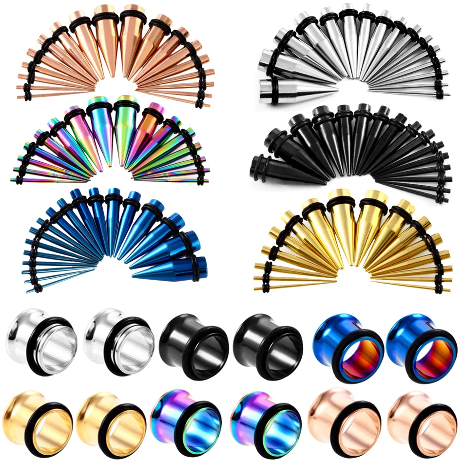 2pcs/lot Steel Ear Taper and Ear Tunnel Plug Mixed Colors Ear Expansion Gauges Ear Taper Stretcher Piercing Body Jewelry 14G-00G