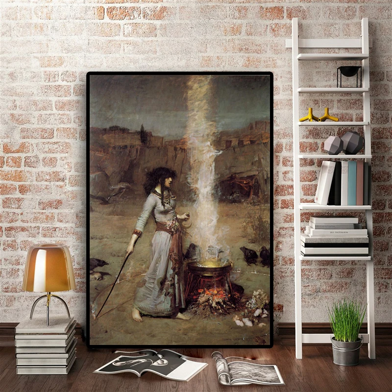 Woman Portrait Canvas Painting Magic Circle By John William Waterhouse Posters Prints Scandinavian Wall Picture for Living Room