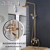 Senlesen Bathroom Shower Faucet Antique Brass W/ Handshower Dual Handle Wall Mount Mixer Tap 8\