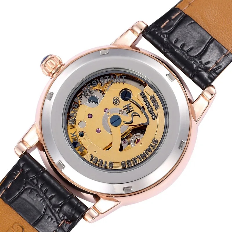 New Automatic Womens Watches Self-Wind Skeleton Watches for Women Luxury Brand Waterproof Mechanical Rhinestone Watches Leather