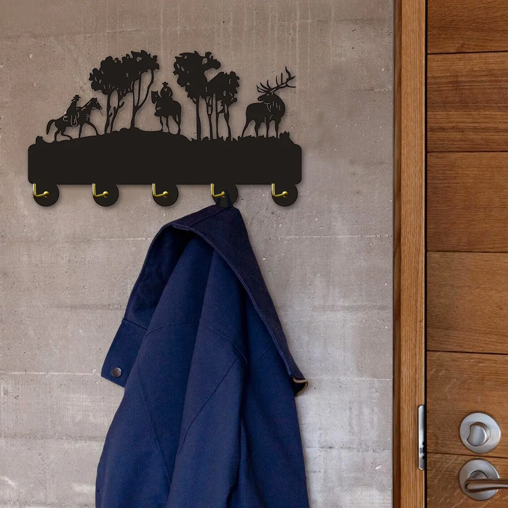 Forest Wildlife Deer Coat Rack Hook Hat Robe Hook Clothes Towel Hooks Cowboy Riding Modern Wall Hooks Kitchen Decor