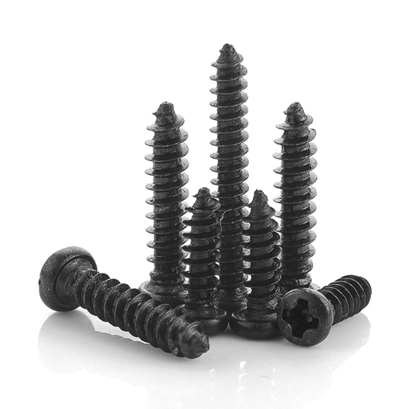 1000pcs/lot M3 4/6/8/10/12/14/16/18/20/22/25/30/35mm screw black carbon steel  phillips round pan head tapping screw