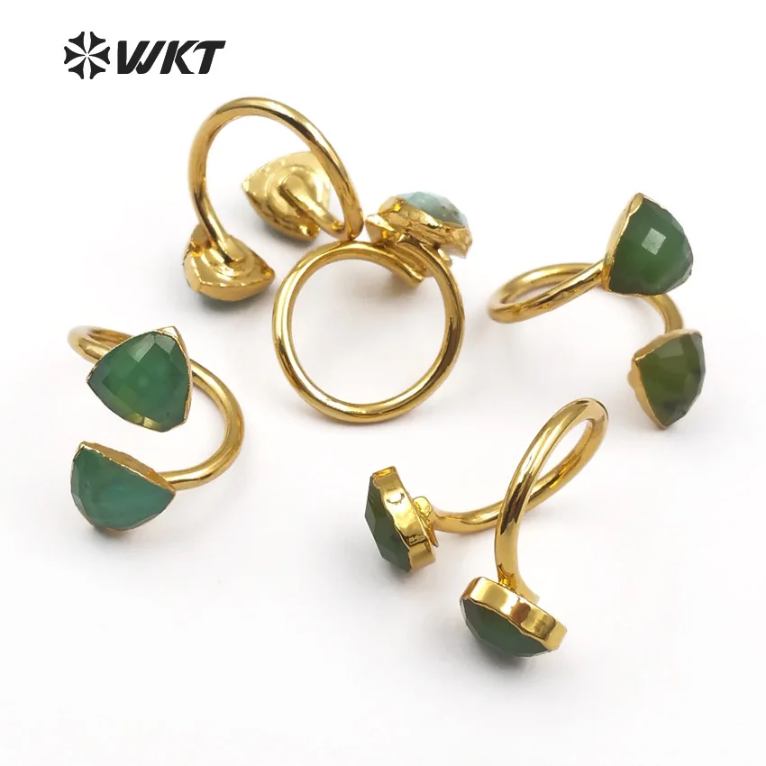 

WT-R317 Wholesale Classic Natural Chrysoprase Ring Triangle Shape Faceted Green Stone With Gold Plated For Women Jewelry