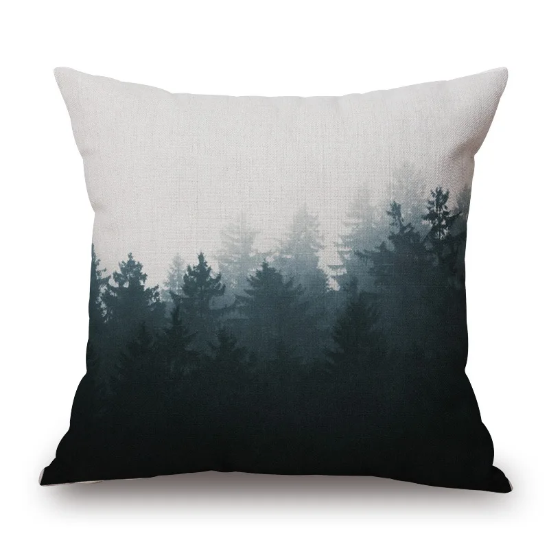 Vintage Cushion Cover Pillow Case Fog Mountain Forest  For Sofa Seat Simple Home Decor 45*45cm Pillow Cover