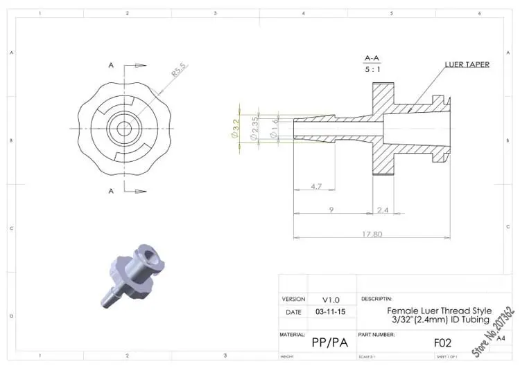 10pk  (2.4mm)3/32inch-Barb Female Luer Tapered Syringe Fitting (Nylon) ,Luer Lock Fitting Connector,printer machine part