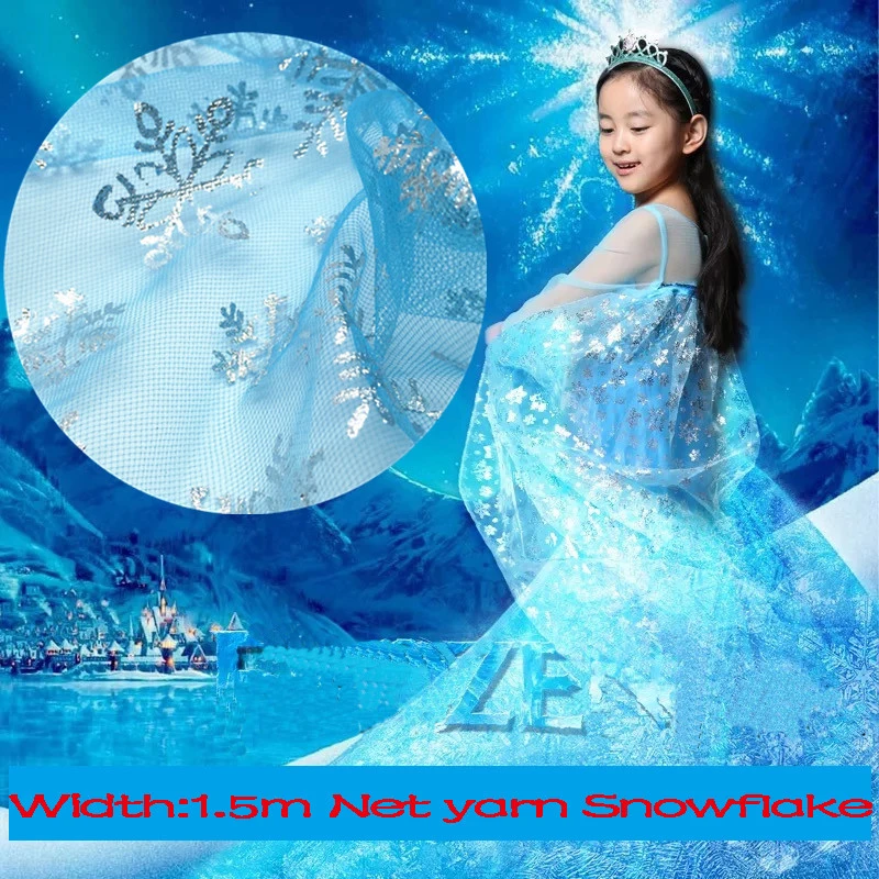 1m/lot Width 150cm Princess Dress Glitter Fabric Blue Snowflake Organza Fabric Sewing DIY Skirt Handmade Material Decor