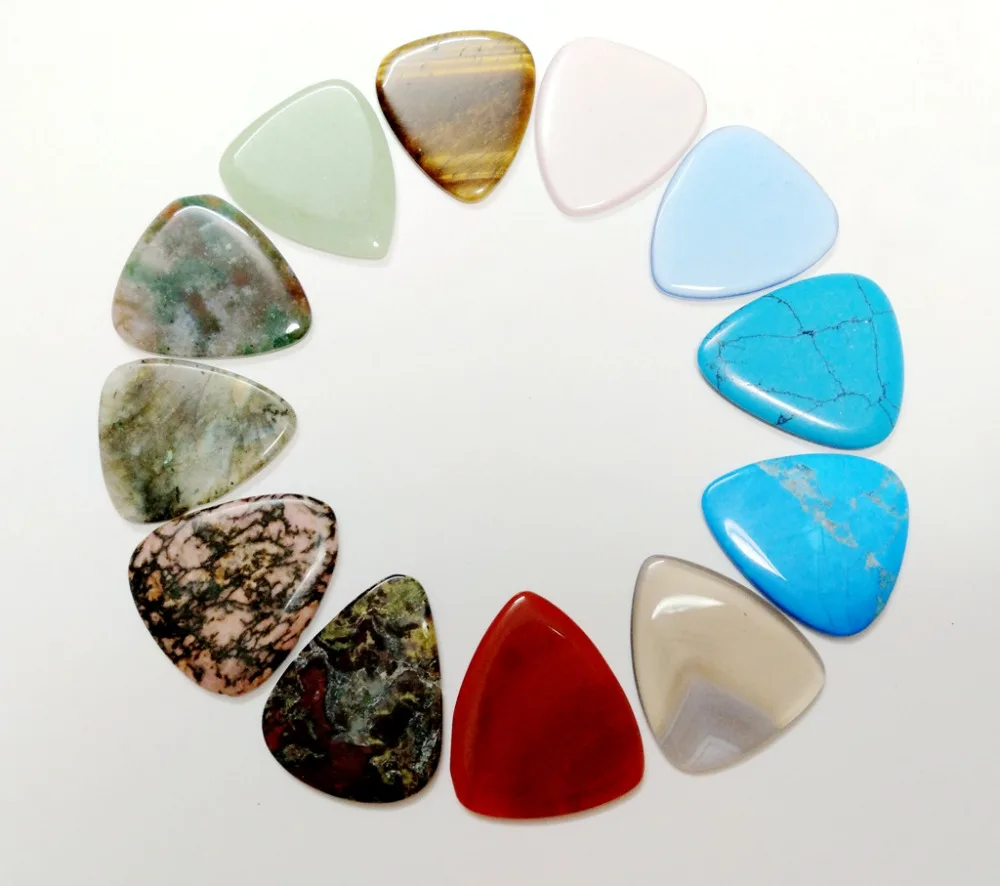 Wholesale Mixed 5pcs Natural Stone Guitar Picks Finger Picks ,Stones Pendant Guitar Pick Stones Bead 25*30*2.8mm