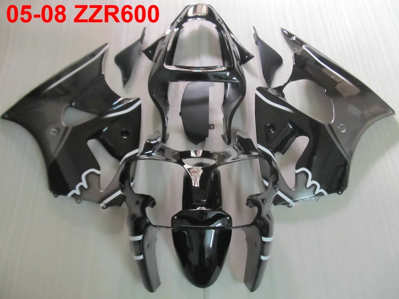 

Injection molded top selling fairing kit for Kawasaki Ninja ZZR600 05 06 07 08 black silver fairings set ZZR600 2005-2008 OT16