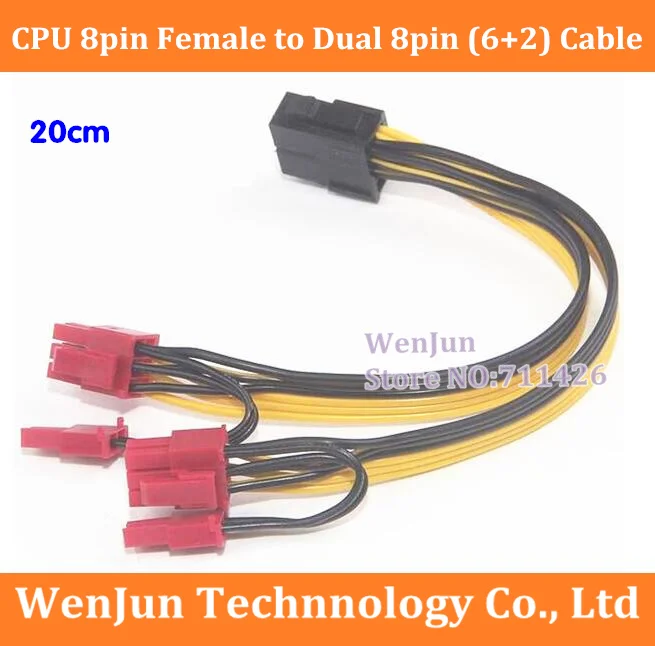 

20cm PC power supply CPU Molex 8 pin to 2 PCI-e 8pin(6+2) pci express graphics card connectors internal cable Power splitters