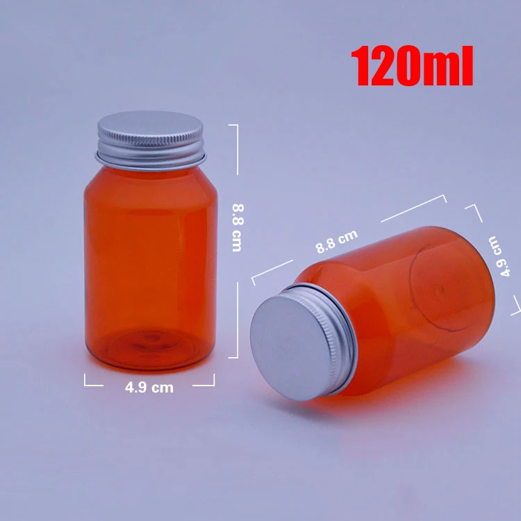 

100pcs 120ml Orange Color PET Medicine Bottles,Capsules/Pills/Powder/Vitamin Plastic Bottles--Silver Color Aluminum Caps