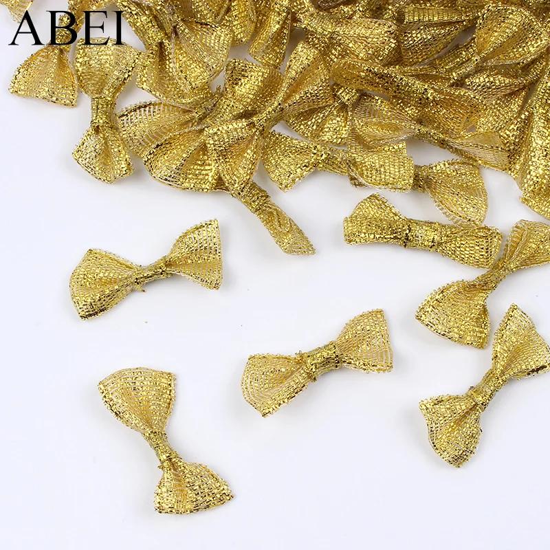 100pcs/lot Gold Silver Bows Handmade mini Bow Ties For Wedding Candy Box Party Gift Bag Scrapbook Decoration Garments Accessorie