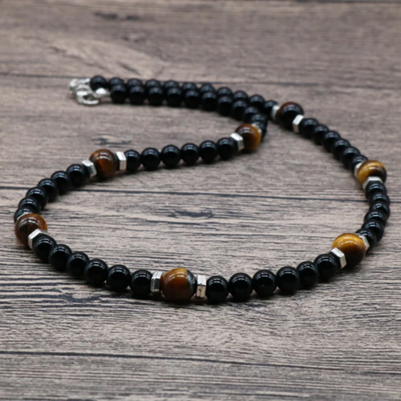 Classic Chakra Necklace Men Natural Lava Stone Collar Tribal Spiritual Colliers Punk Short Choker Erkek Kolye Boyfriend Gift