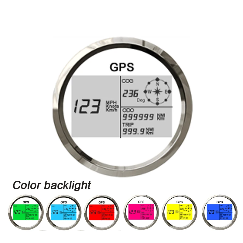 Update 85mm Color Backlight Car GPS Speedometer MotorcycleTruck Boat Digital LCD Speed Gauge Knots Compass with GPS Antenna