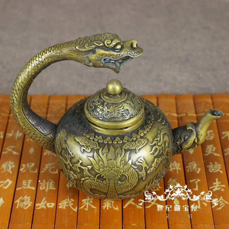 Vintage Kettle Dragon jug crafts Old Copper teapot Dragon Handle Very Rare Signed