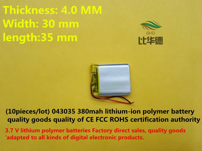 

(10pieces/lot)3.7V 403035 380mah lithium-ion polymer battery quality goods quality of CE FCC ROHS certification authority