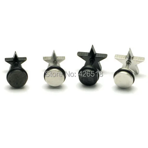 2PCS 7 10mm Height Five-pointed Star Stainless Steel Punk Men Screw Back (pierced) Stud Earrings 2 Colors