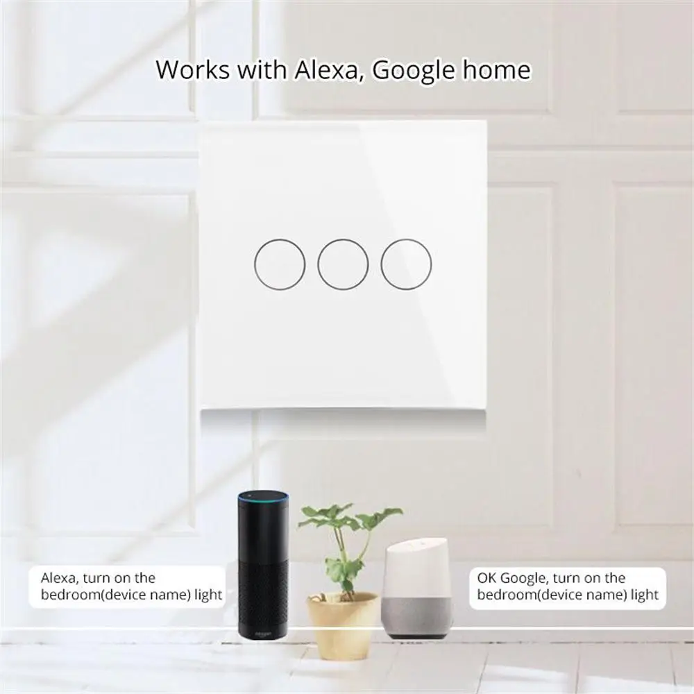 Timethinkerスマート無線lanスイッチ1 2 3ギャング英国、米国、euウォールタッチライトスイッチアプリ制御googleのホームalexa iftttスマートライフアプリ