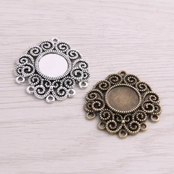 SWEET BELL 6pcs/lot 12mm Inner Size Two Color Fame Style Flowers Cabochon Connector + Glass Base Setting Charms Pendant