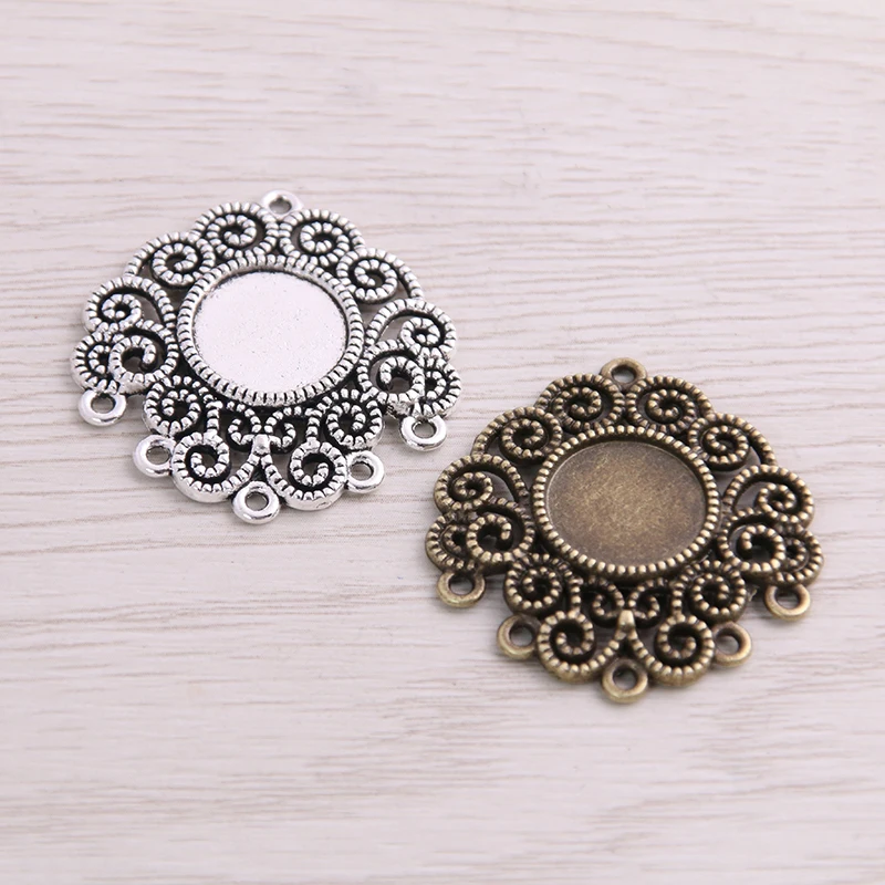 SWEET BELL 6pcs/lot 12mm Inner Size Two Color Fame Style Flowers Cabochon Connector + Glass Base Setting Charms Pendant