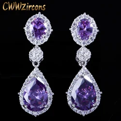 CWWZircons Brand 7 Color Options Brilliant White Gold Color Fashion Water Drop Purple CZ Crystal Earrings with Zirconia CZ370