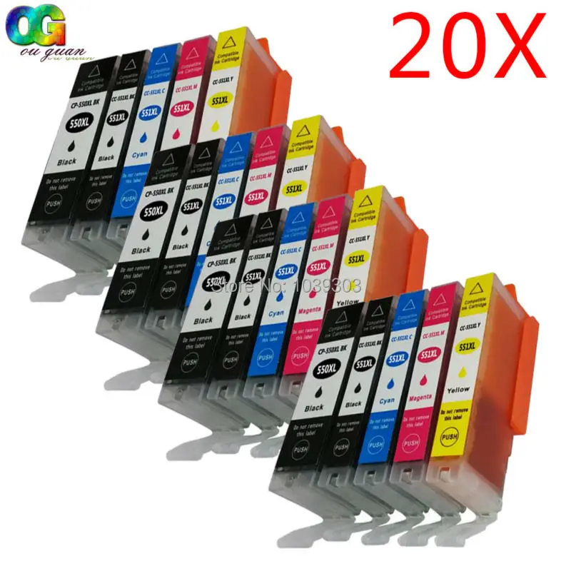 

20 x Chipped Ink Cartridge PGI-550XL CLI-551XL Compatible For Canon Pixma MX925 MX725 PGI550 CLI551 MG7550 MG5650 MG5450s