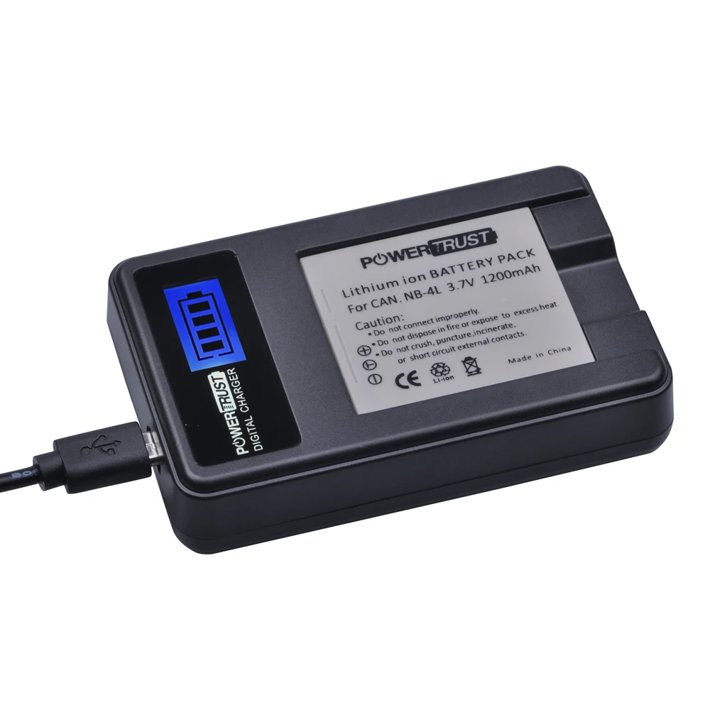 PowerTrust 1200mAh NB-4L NB 4L NB4L Battery + LCD USB Charger for Canon IXUS 60 65 80 75 100 I20 110 115 120 130 IS 117 220 225