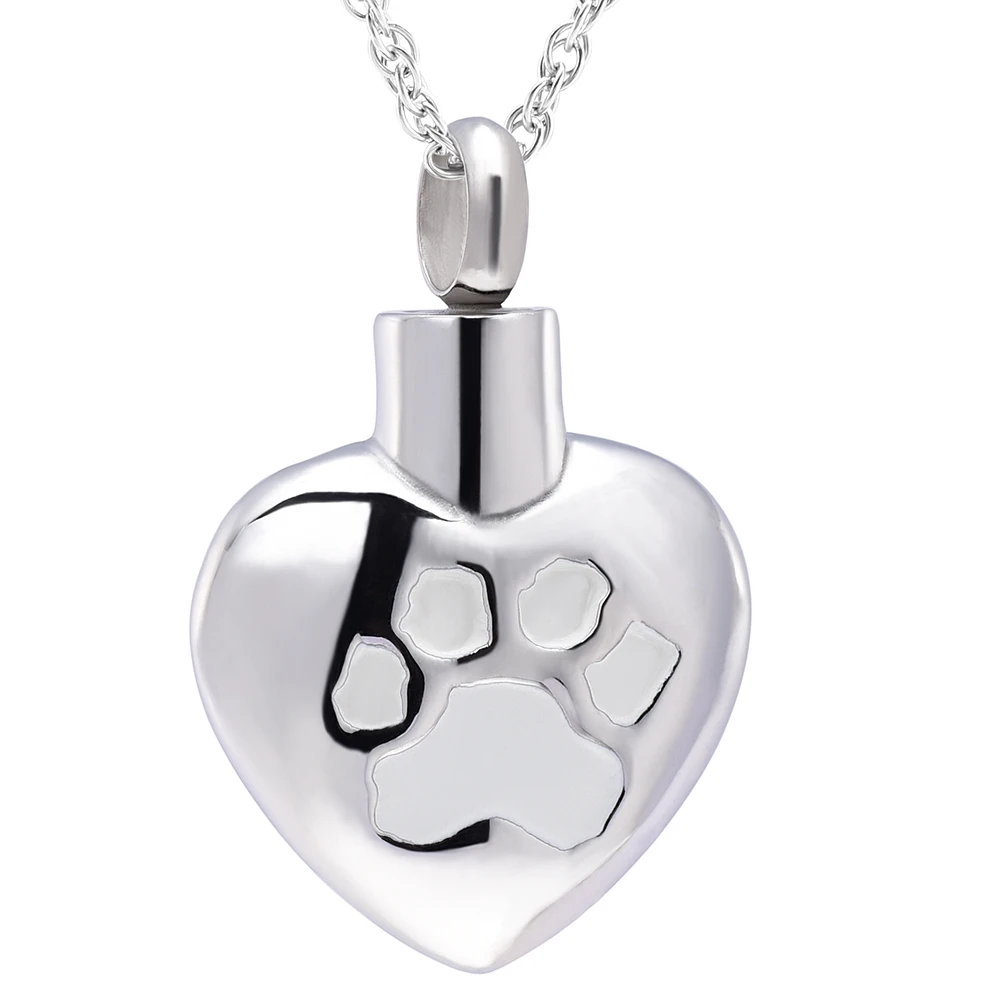 IJD9187 Stainless Steel Pet Puppy Dog Paw Cylinder Urn Memorial Pendant Necklace Ash Keepsake Cremation Jewelry