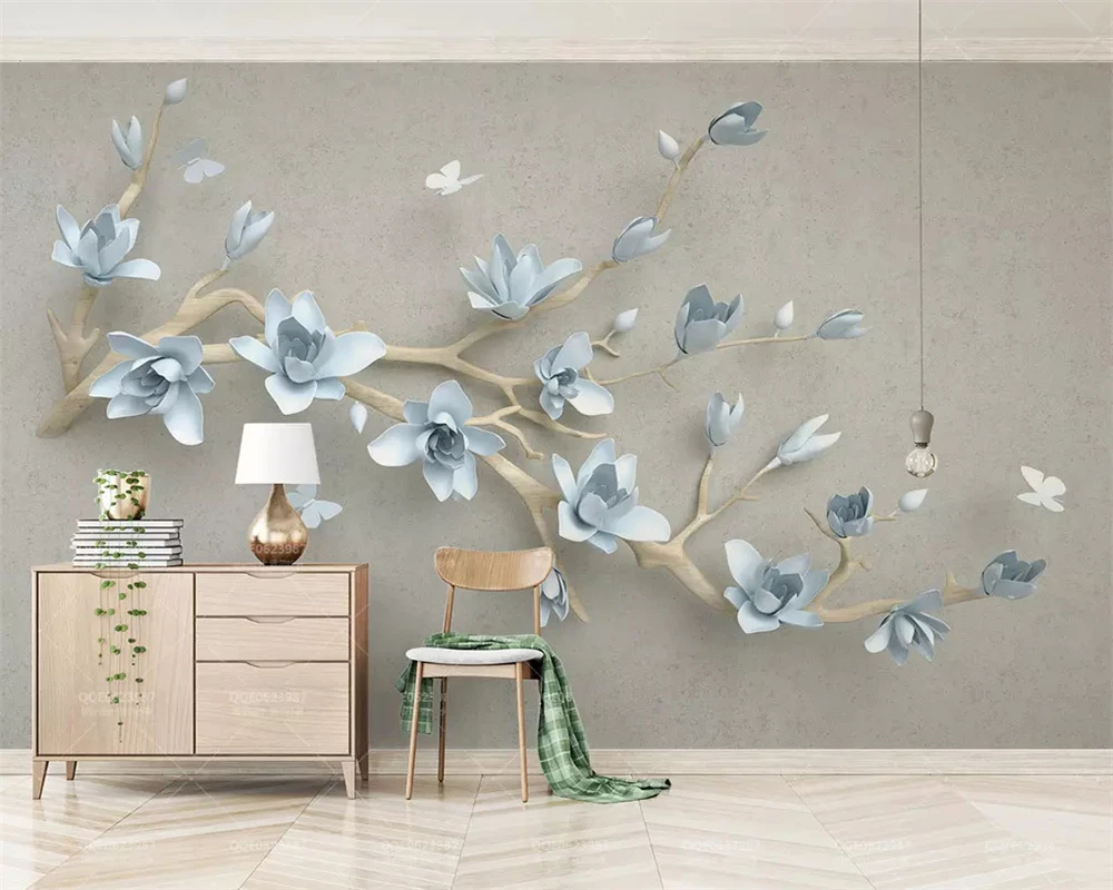 beibehang Custom wall papers home decor three-dimensional embossed magnolia butterfly new Chinese TV background wallpaper
