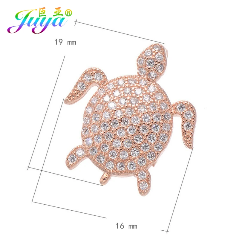 Juya DIY Jewelry Findings Supplies Micro Pave Zircon Copper Turtle Charm Pendants For Women Men Handmade Pendants Jewelry Making