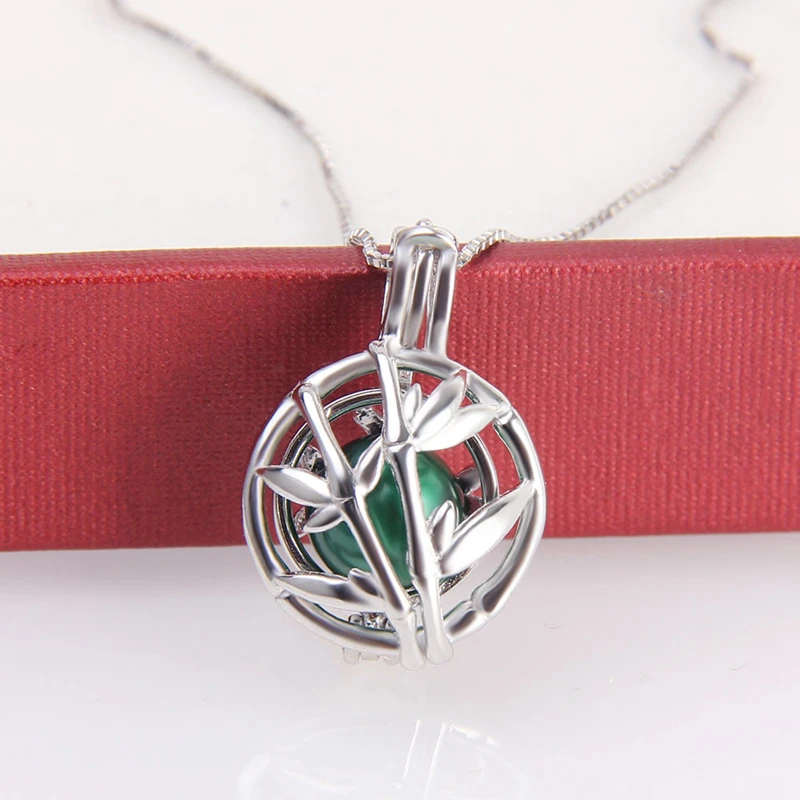 CLUCI 925 Sterling Silver Women Pendant Jewelry Solid Round Shape Cage Pendant Bamboo Hollow Silver Pendant Pearl Locket SC308SB