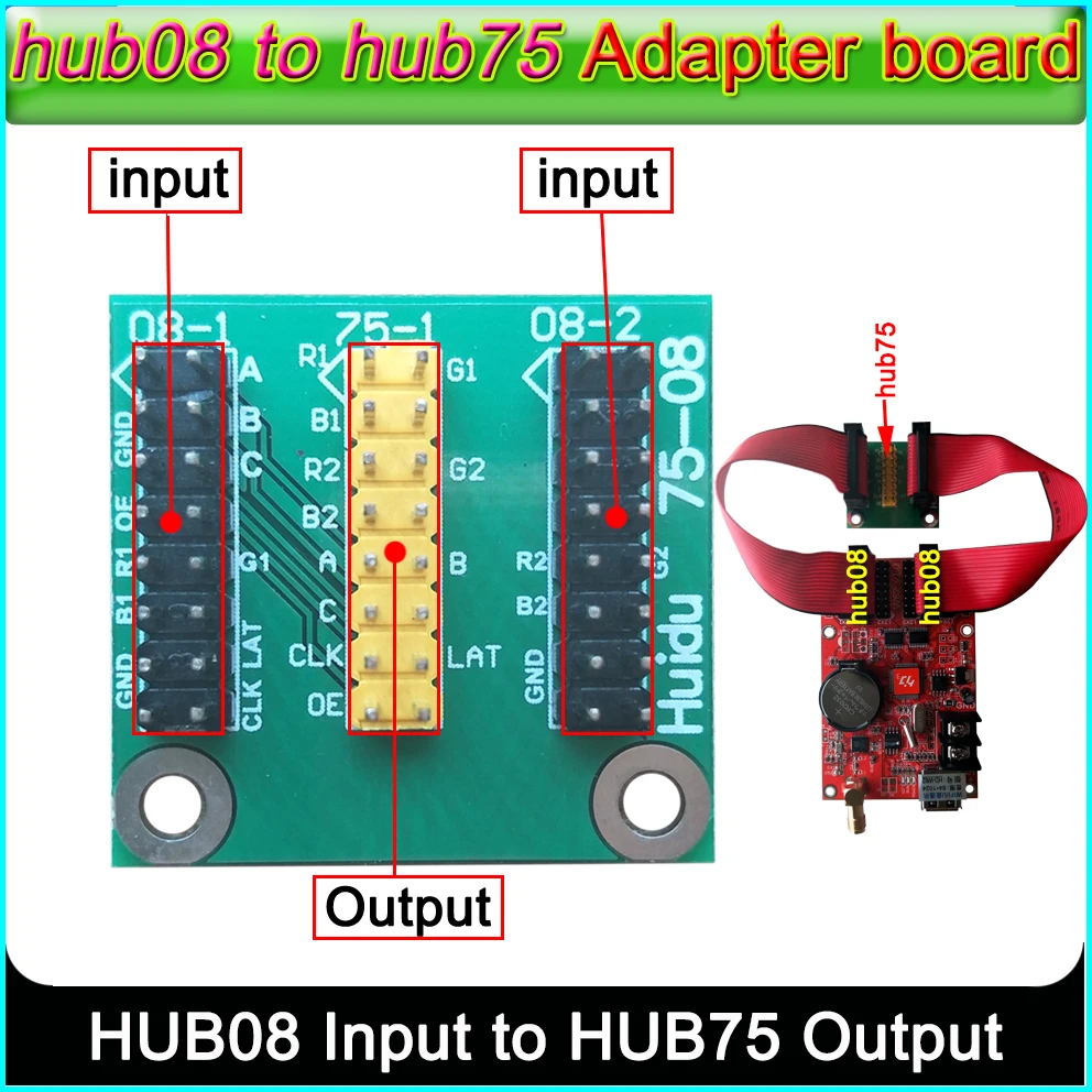 Full color HUB75 adapter board hub08 to hub75,Huidu Dual color controller hub08 to full color hub75, Can show seven colors