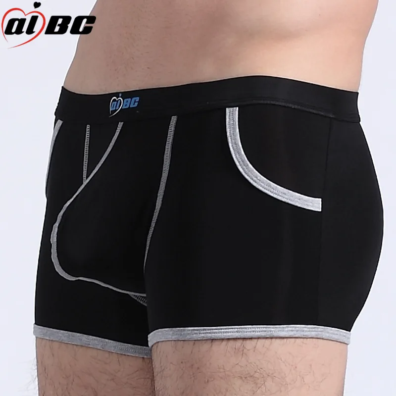 AIBC Big Penis Puch Sexy Underwear Men Boxer Shorts Bulge Novelty Pockets Ice Silk Boxers Men Underpants Transparent Panties