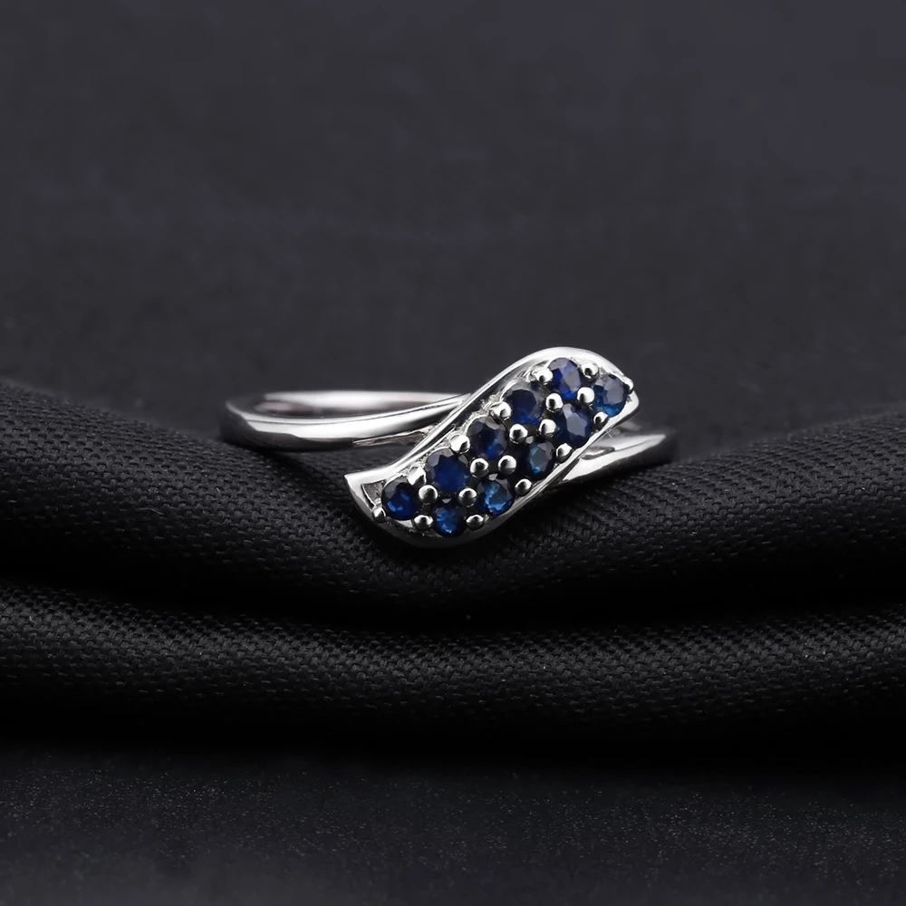 GEM\'S BALLET Natural Blue Sapphire Gemstone Rings 925 Sterling Silver  Gorgeous Promise Rings for Women  Fine Jewelry