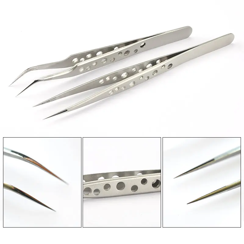 QIAO Tweezers Bend+Straight Stainless Steel Industrial Cross Stainless Steel Excellent Quality Tweezers Rhinestone Tool