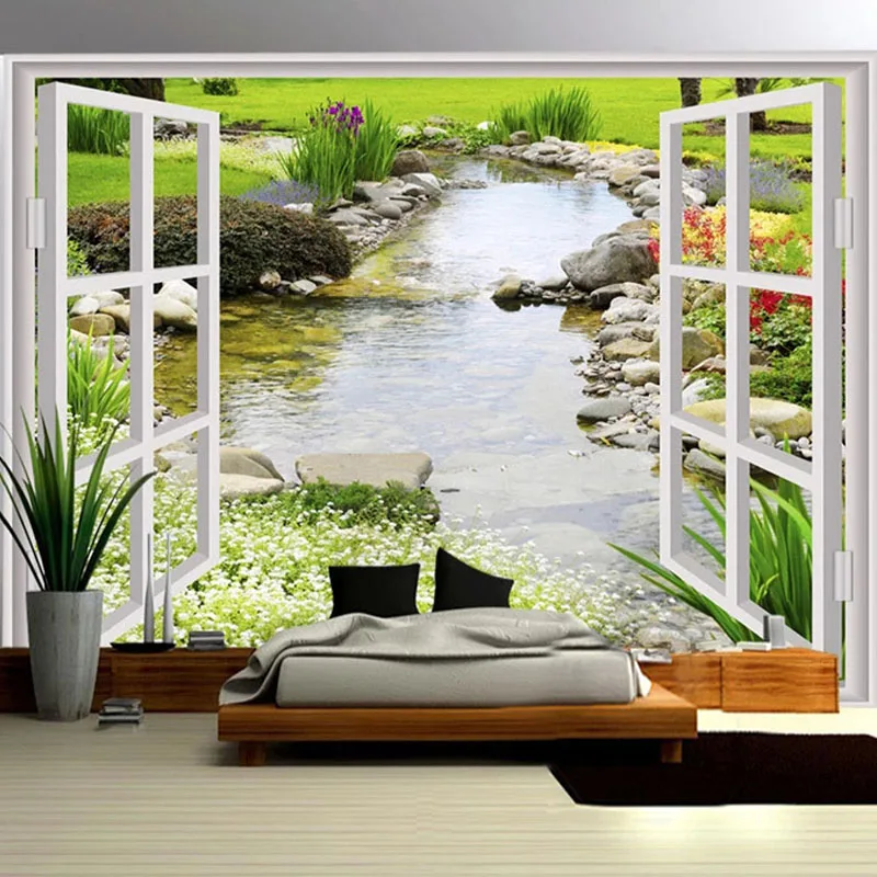 

Photo Wallpaper Modern 3D Garden River Flowers Landscape Mural Living Room Bedroom Sofa TV Home Decor Papel De Parede 3D Sticker