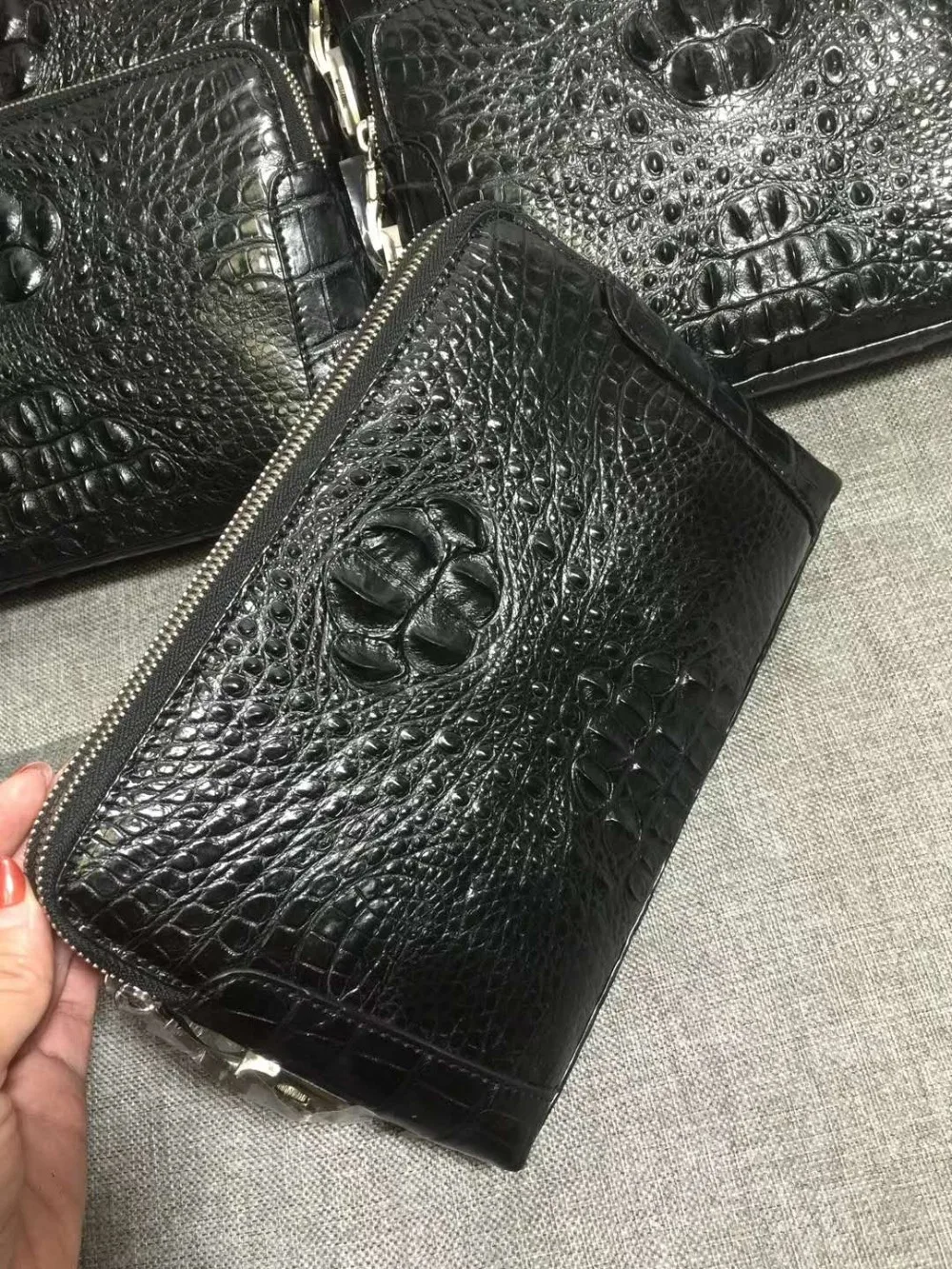 

2018 new 100% real genuine crocodile skin men clutch wallet big size purse with double zipper code locker cowhide skin lining