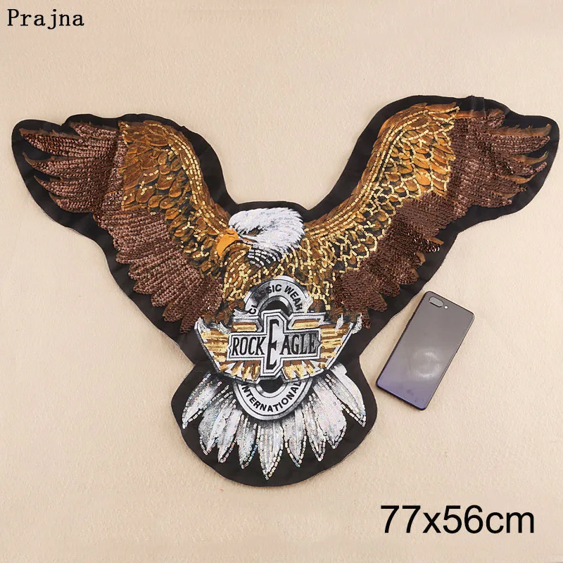 Prajna Eagle Embroidered Sequined Patches For Clothing Punk Motorcycle Jeans Patch Sew On Clothes Badges Applique Rock Diy F