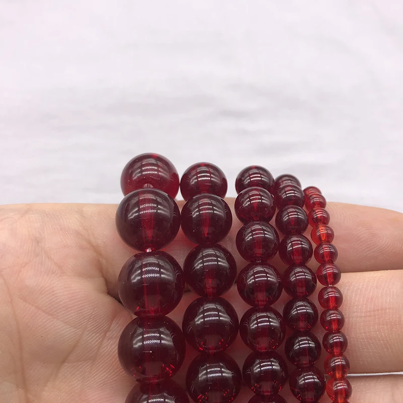 Smooth Garnet Dark Red Glass Loose Beads 15\