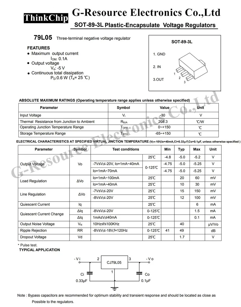 (500 pcs) 79L05 SOT-89 SMD Three-Terminal Positive Voltage Regulator CJ79L05 for Electronics Integrated circuit