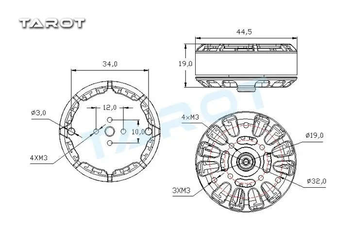 Tarot-Motor sem escova RC para Drone Quadcopter, Multicopter RC, 4008, 4006 Martin, 330KV, TL2955, TL2954