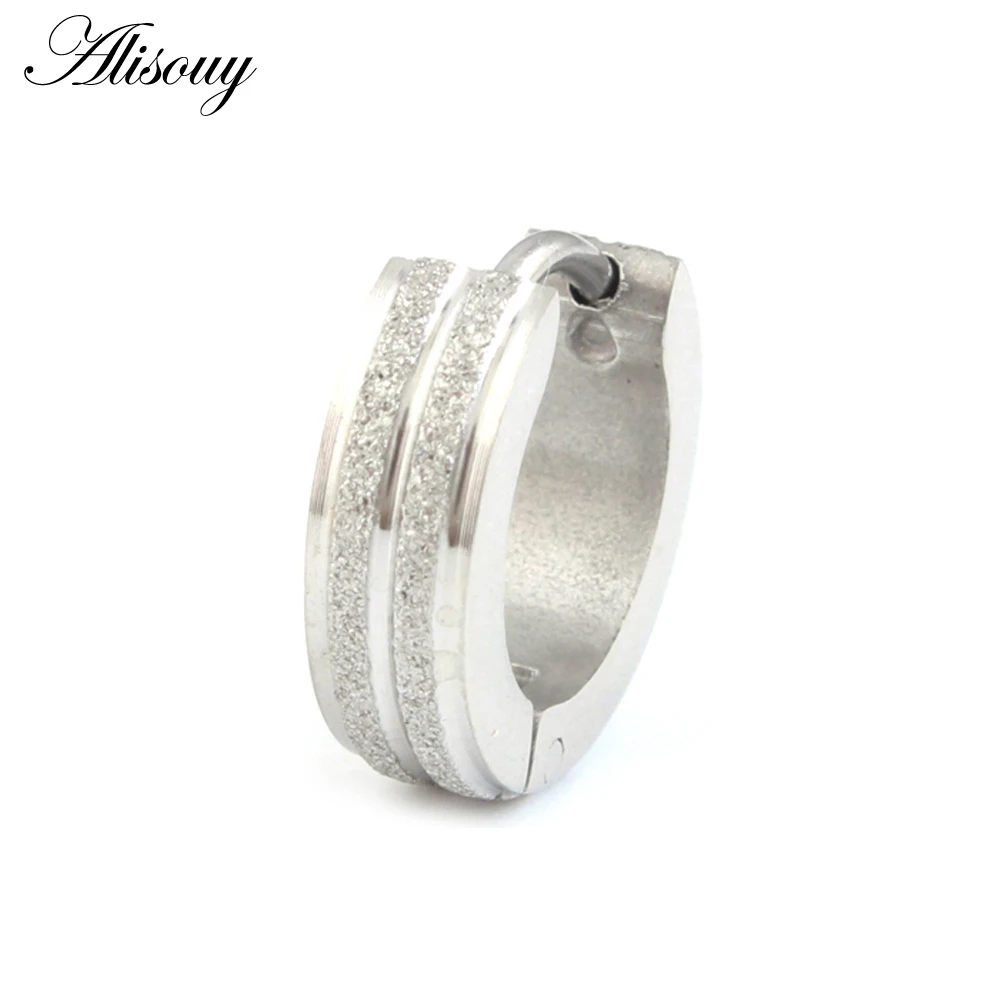 Alisouy 1 Pair Scrub Sliver Black Hoop Earrings Punk Style Stainless Steel Hoop Earrings For Men Drop Ship Fashion Ear Jewelry