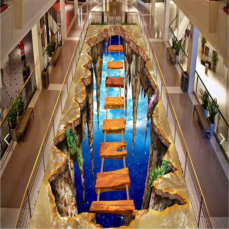 

beibehang floor painting to stick shopping malls 3D large 10 m suspended wooden ladder floor thick wearable floor painting