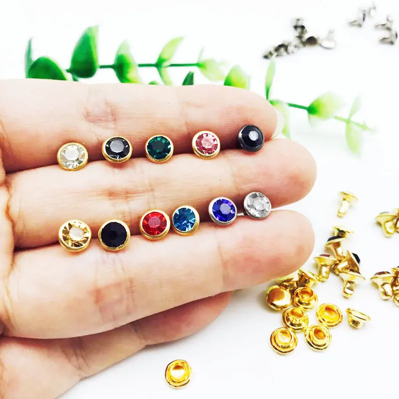 50PC/Set Multicolor Rhinestone Crystal Rivets DIY Clothing Bag Leather Crafts Decoration Garment Sewing Glass Drill Nail Button