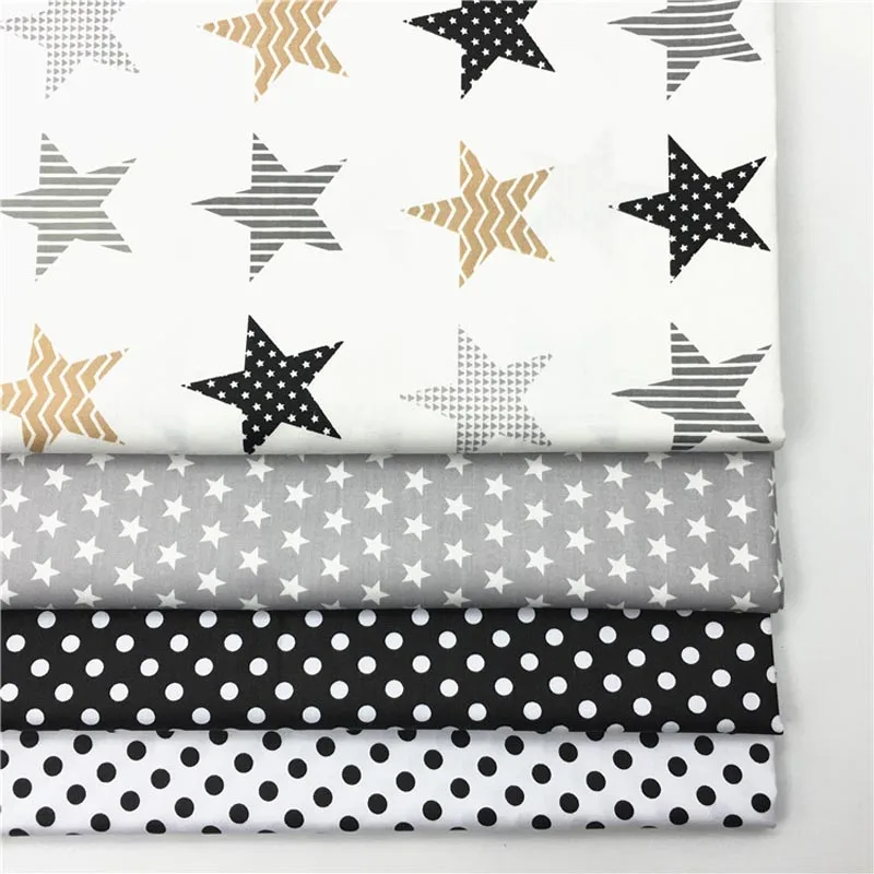 100% cotton twill textile black gray stars black white polka dot 0.8cm fabrics for DIY bedding handwork quilting patchwork craft image 2