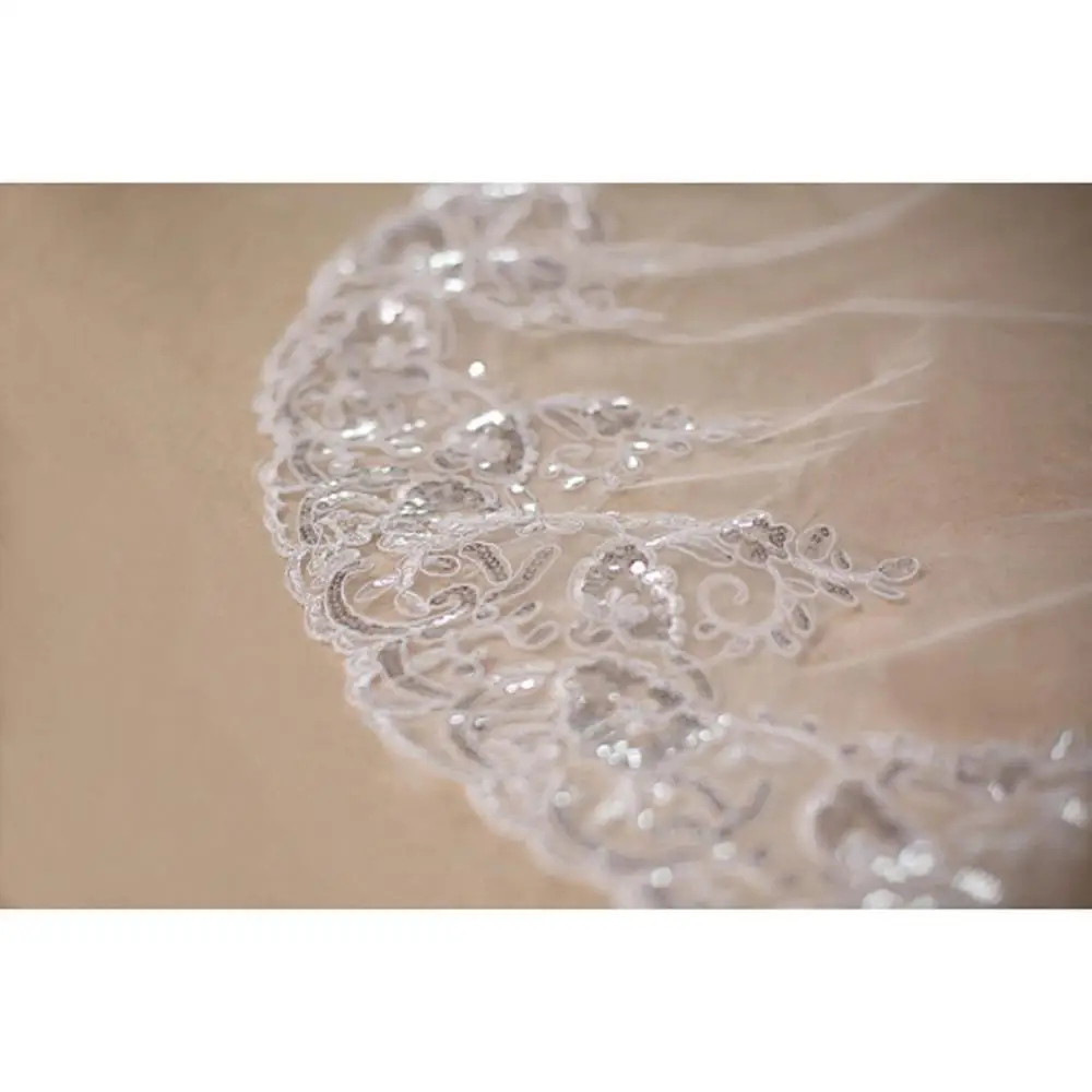 2019 New Arrival Branco Apliques Tulle Wedding Veil Lace Borda véu de noiva longo Véu de Noiva com Pente Para O Casamento