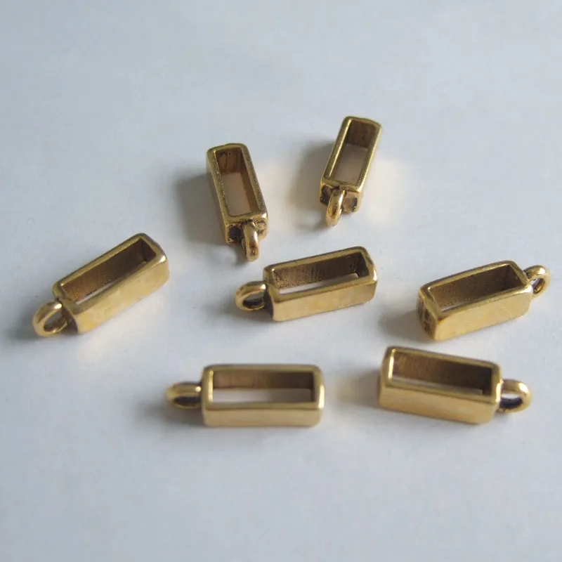 20pcs Gold Tone 10x2mm Flat Leather Charm Holder Sliders For 10mm Bracelet Jewelry Making