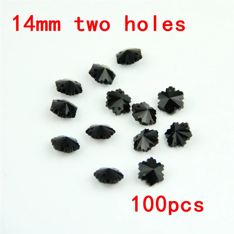 Hot!100pcs/lot Black 14mm Snowflake Chandelier Beads Crystal Chandelier Prism Drop 2 Holes Glass Beads For Lighting Decoration